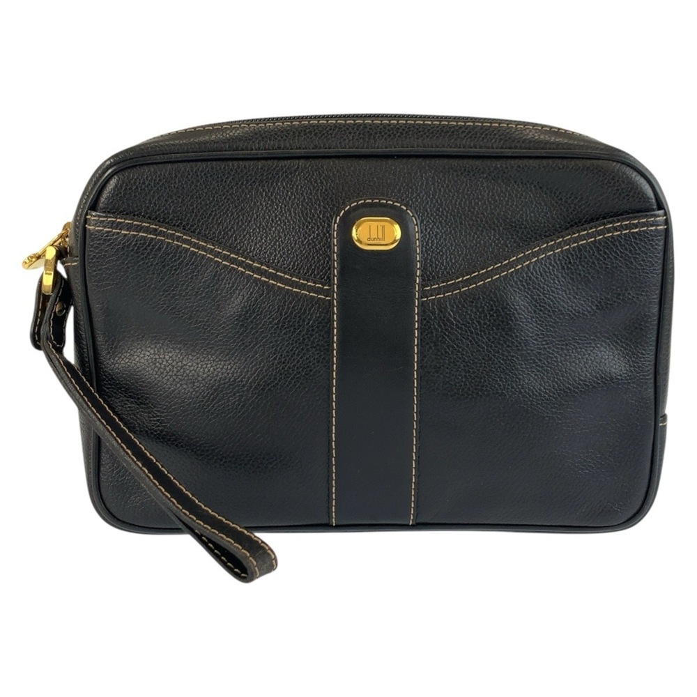 Dunhill black leather clutch bag with gold hardware, men's bag.